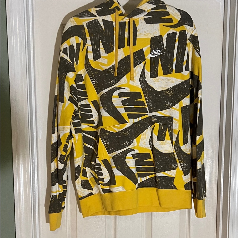 Nike Men's Bold Yellow and Gray Hoodie